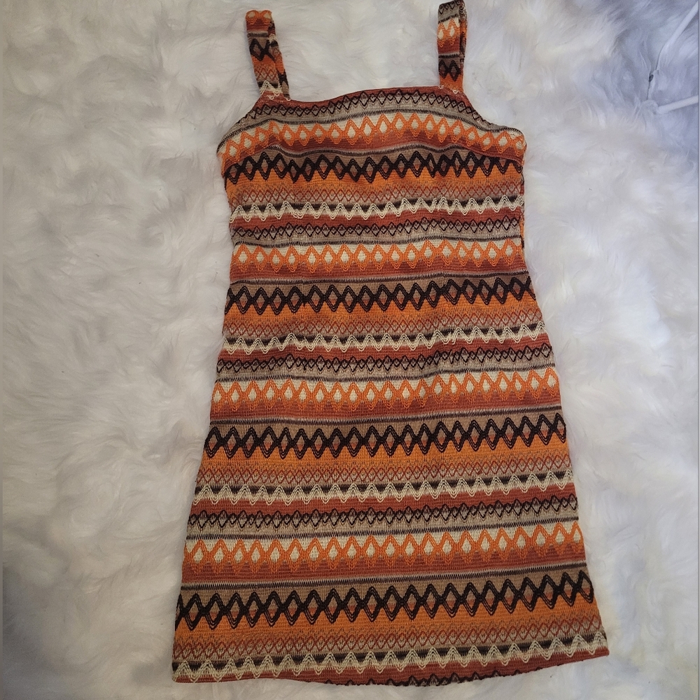 SHEIN Orange Patterned Knit Mini Dress